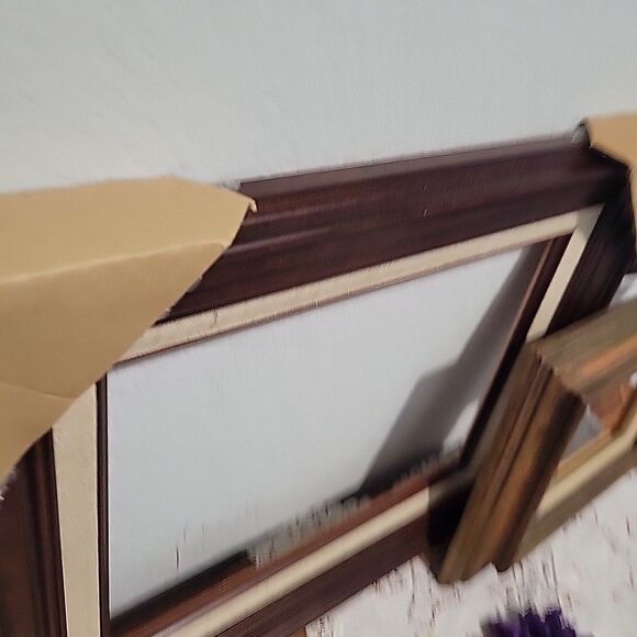 Pair Vtg MCM Wood Art Frames Linen Liner holds 9x12 & 5 x7 no glass Gallery Wall - Picture 13 of 15